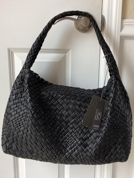 Falor Handbags - Falor Italy Handmade Black Woven Leather Large Shoulder Hobo Bag Magnetic Close